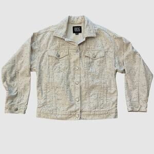 Urban Outfitters BDG White Heathered Denim Jacket Size Small‎ Black Confetti